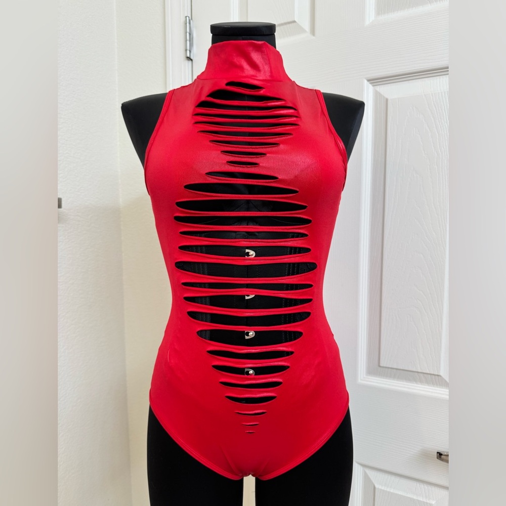 Red slash and mesh bodysuit